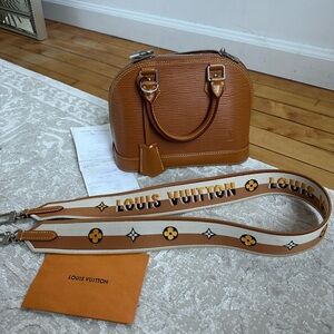 Louis Vuitton Alma Handbag Miel Epi Leather Jacquard Strap Original Receipt